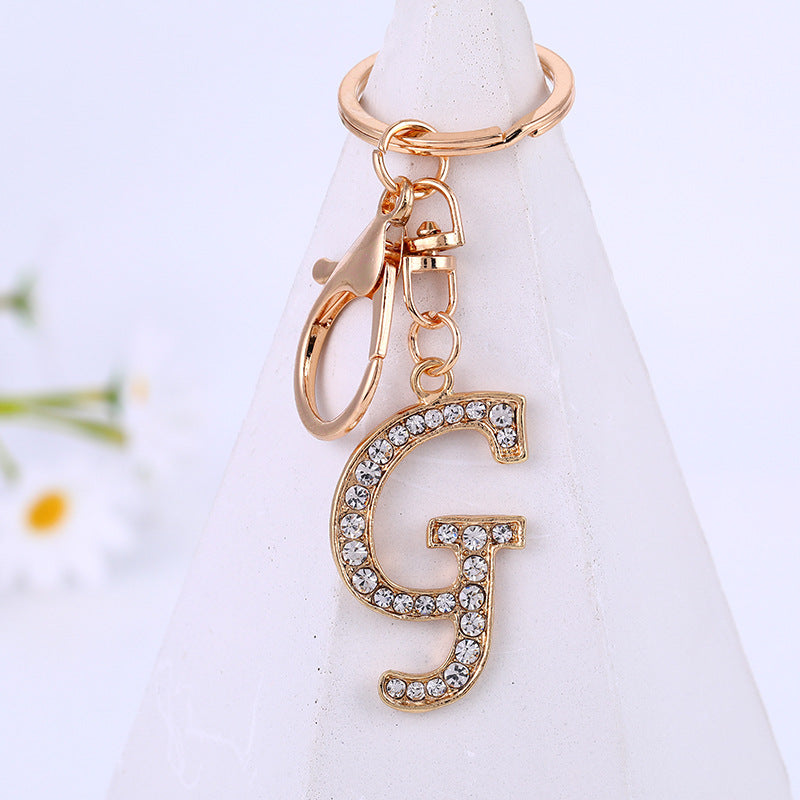 Wholesale Zinc Alloy 26 English Alphabet Rhinestone Keychain